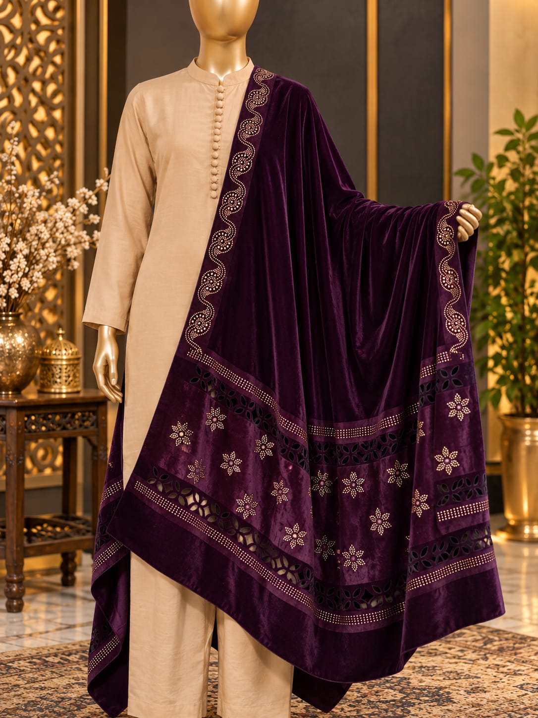 Velvet Naqsh-e-Zar Shawl (V02)