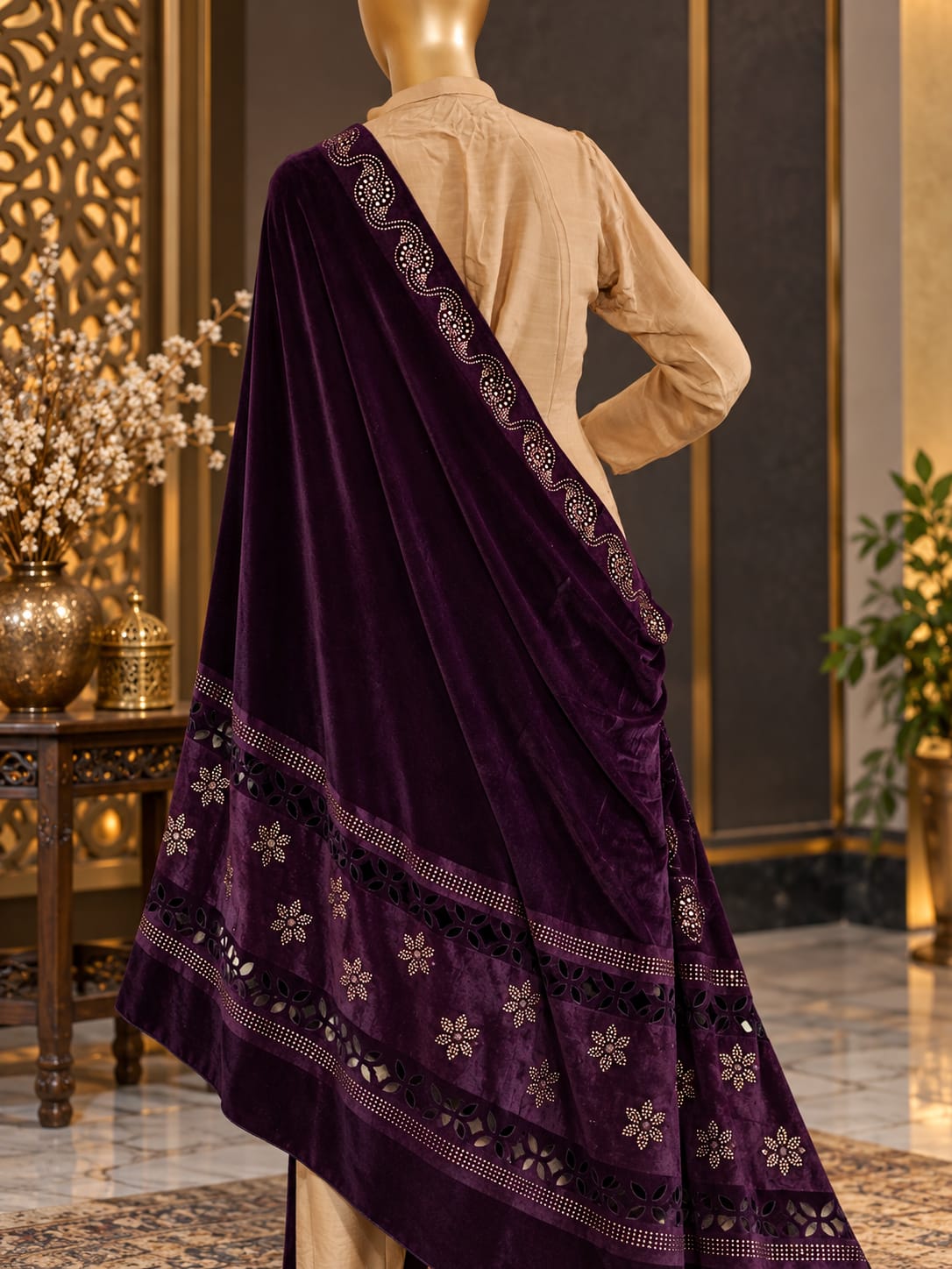 Velvet Naqsh-e-Zar Shawl (V02)