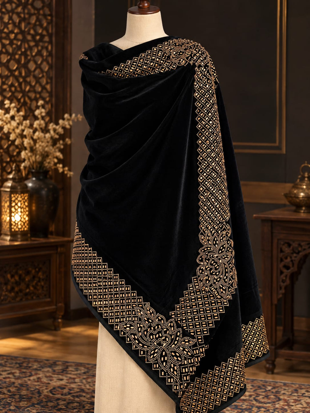 Velvet Royal Border Shawl(V04)