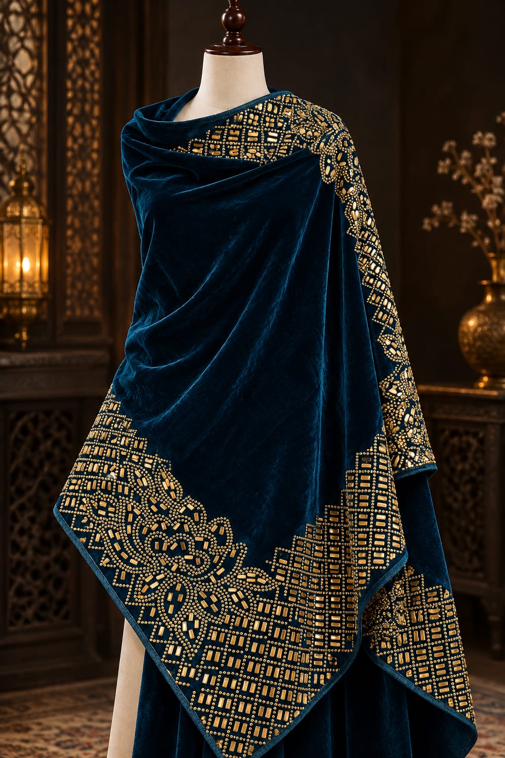 Velvet Royal Border Shawl(V04)