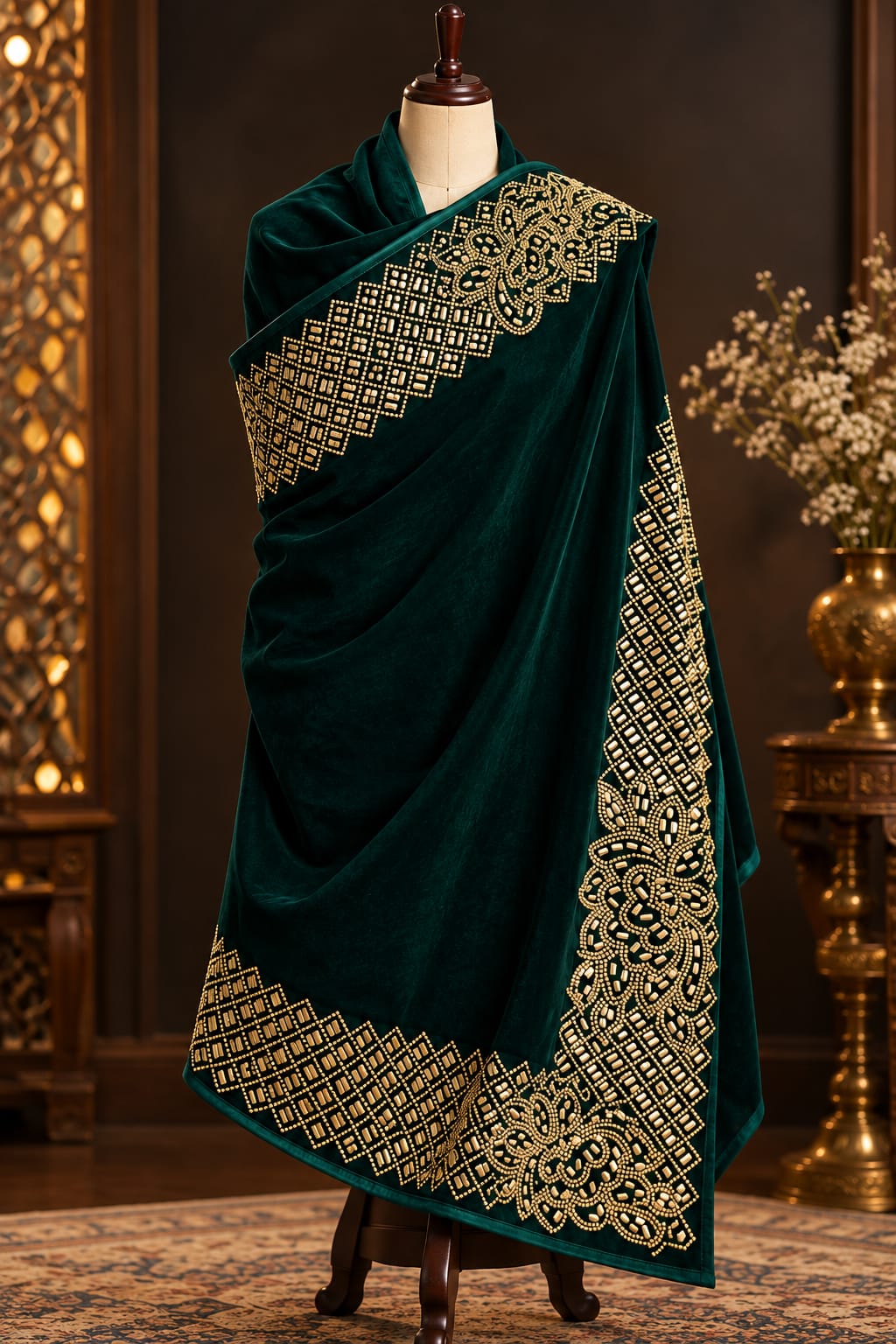 Velvet Royal Border Shawl(V04)