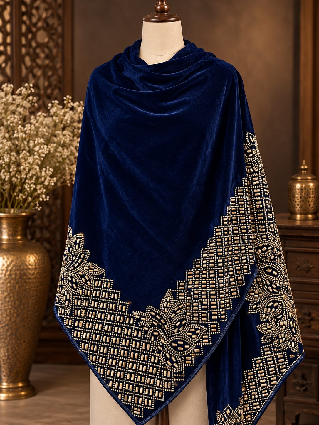 Velvet Royal Border Shawl(V04)