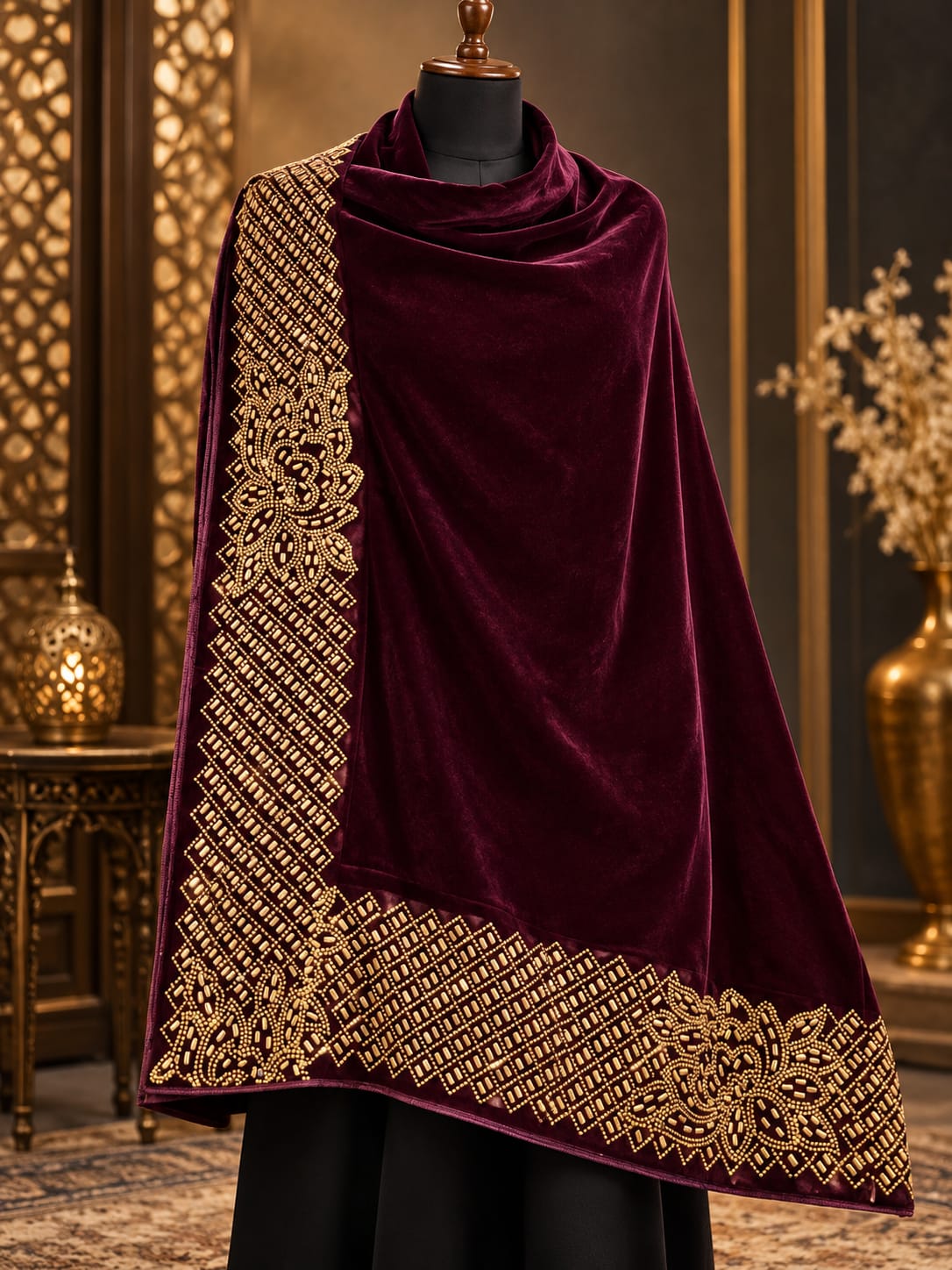 Velvet Royal Border Shawl(V04)