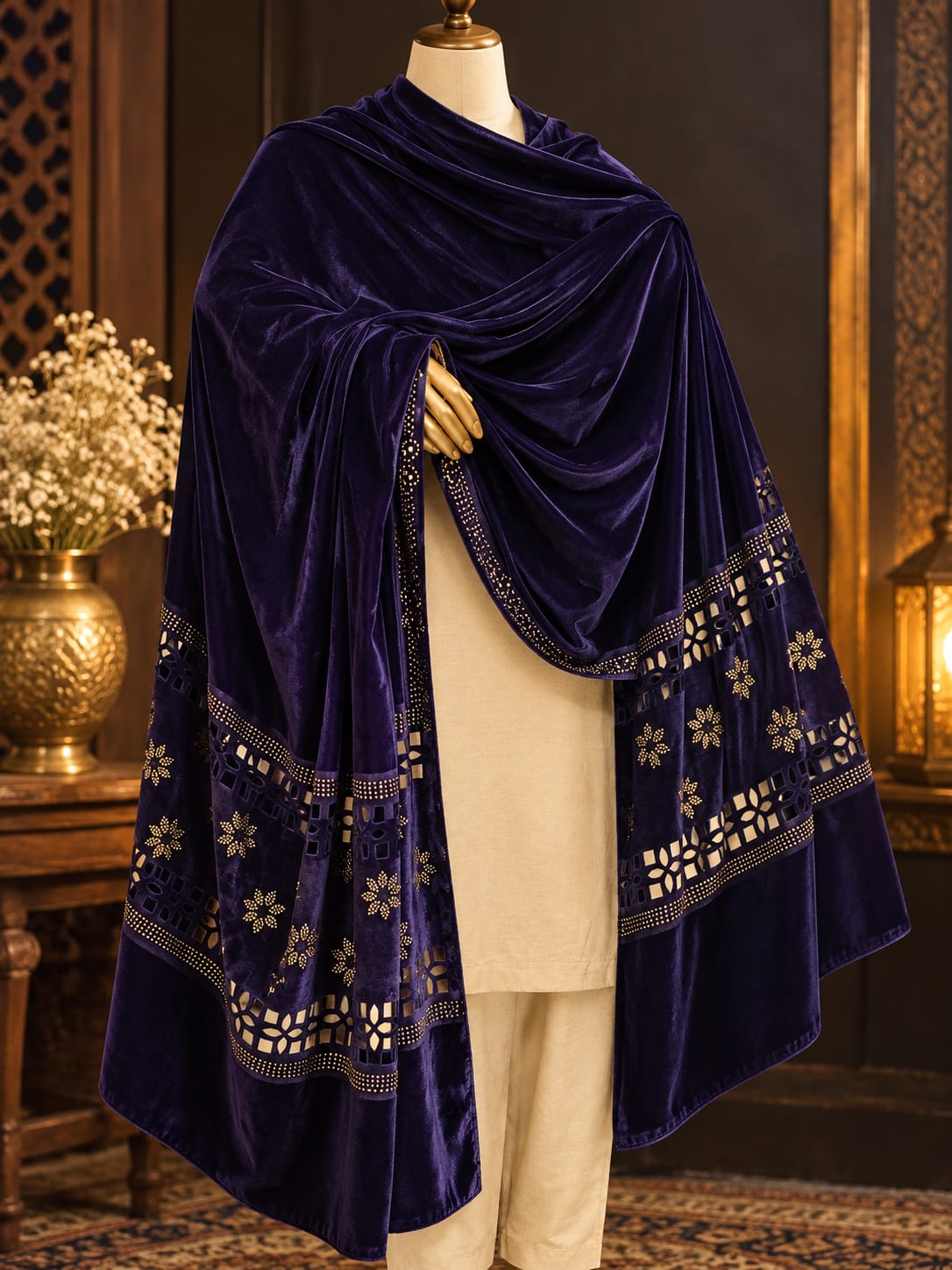 Velvet Naqsh-e-Zar Shawl (V02)